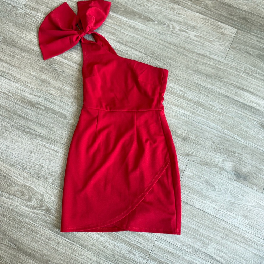 Miami Scarlet One-Shoulder Dress with Bow